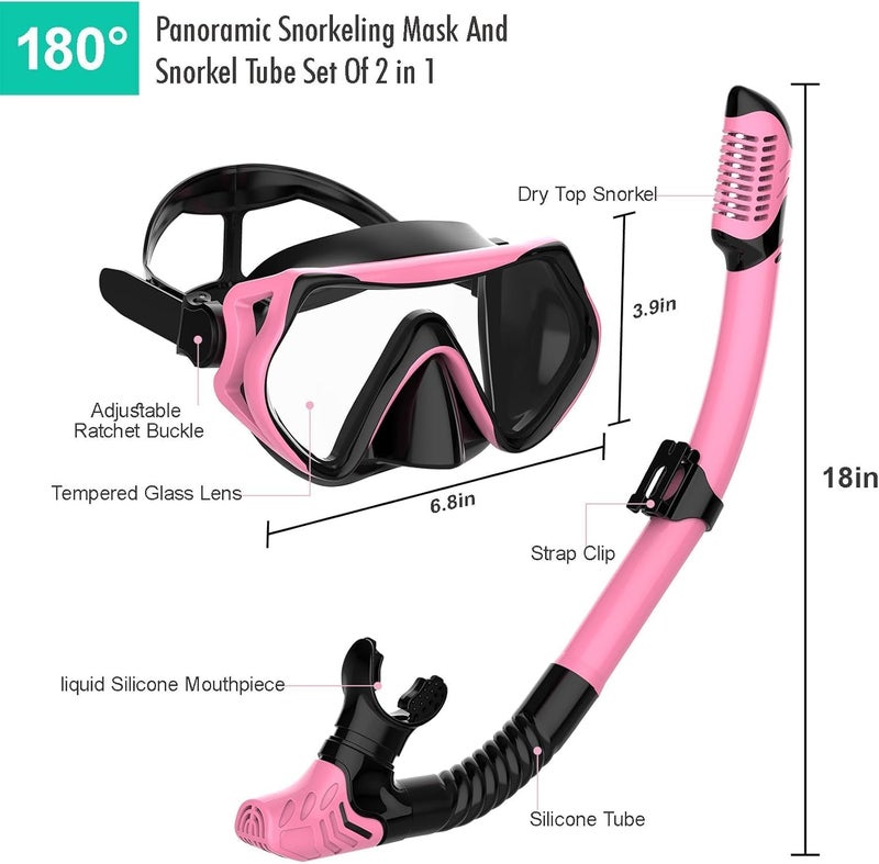 JRing Snorkeling Gear for Adults, Snorkel Mask Set with 180 Degree Tempered Glass Anti Fog Goggles Scuba Dry Top Snorkel for Swimming, Scuba Diving Mask for Men Women - Image 5